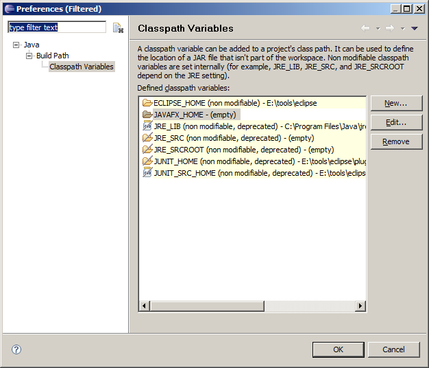 Preferences: Classpath Variables